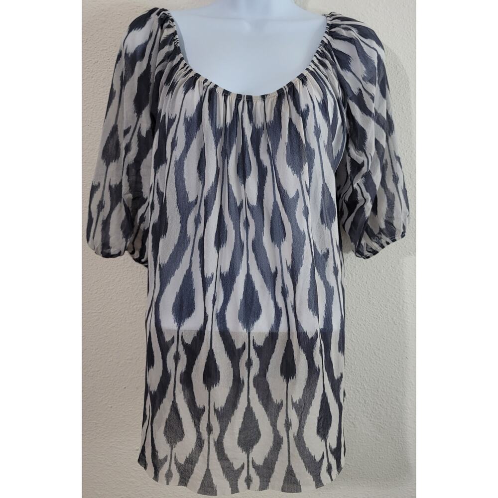 Sweet Pea Anthropologie Gray Striped Sheer Top Large Elastic Boat Collar Soft